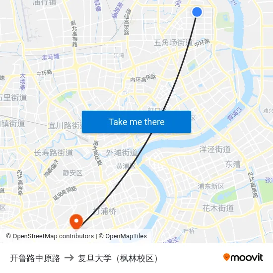 开鲁路中原路 to 复旦大学（枫林校区） map
