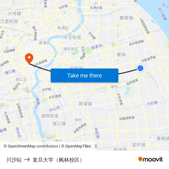 川沙站 to 复旦大学（枫林校区） map