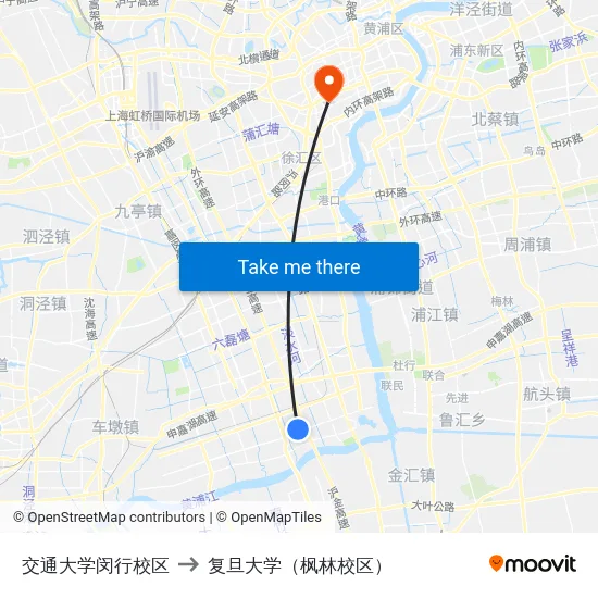 交通大学闵行校区 to 复旦大学（枫林校区） map