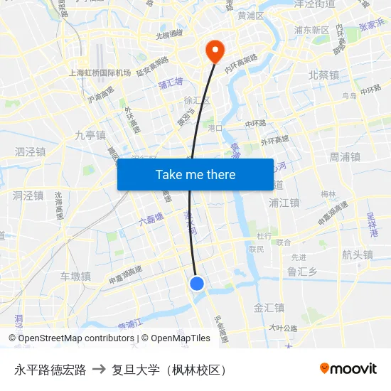 永平路德宏路 to 复旦大学（枫林校区） map