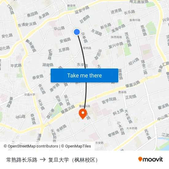常熟路长乐路 to 复旦大学（枫林校区） map