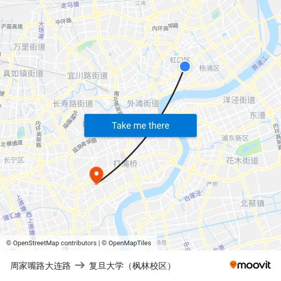 周家嘴路大连路 to 复旦大学（枫林校区） map