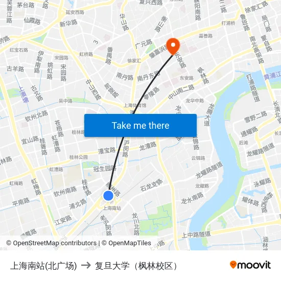 上海南站(北广场) to 复旦大学（枫林校区） map