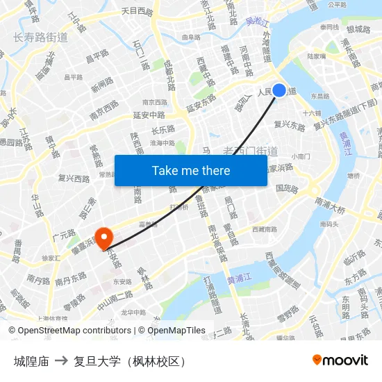 城隍庙 to 复旦大学（枫林校区） map