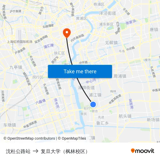 沈杜公路站 to 复旦大学（枫林校区） map