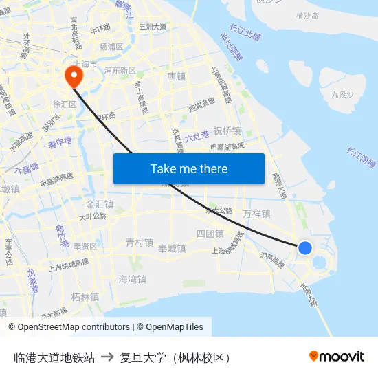 临港大道地铁站 to 复旦大学（枫林校区） map