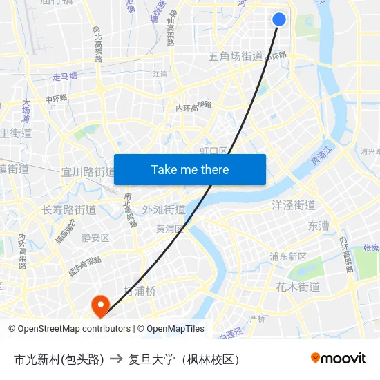 市光新村(包头路) to 复旦大学（枫林校区） map