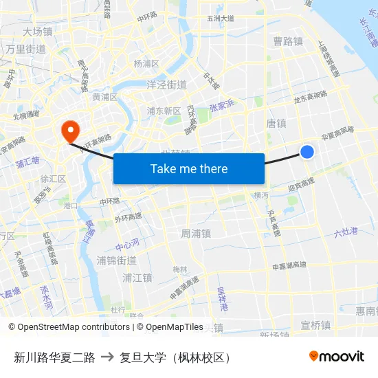 新川路华夏二路 to 复旦大学（枫林校区） map