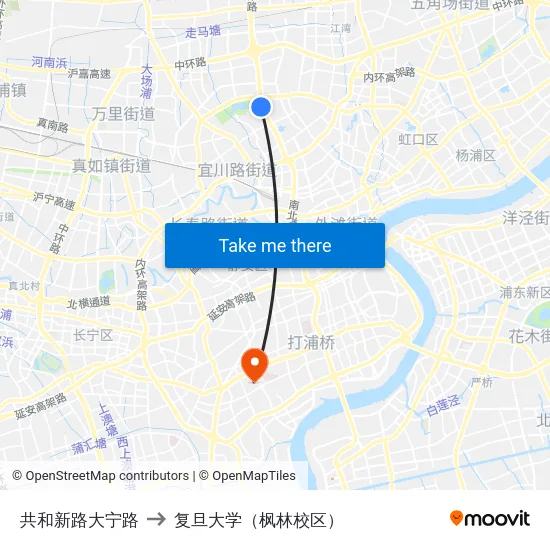 共和新路大宁路 to 复旦大学（枫林校区） map