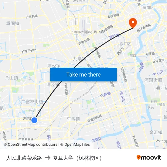 人民北路荣乐路 to 复旦大学（枫林校区） map