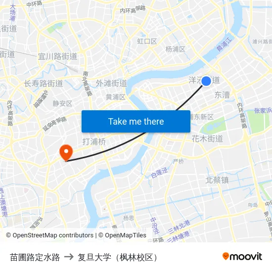 苗圃路定水路 to 复旦大学（枫林校区） map
