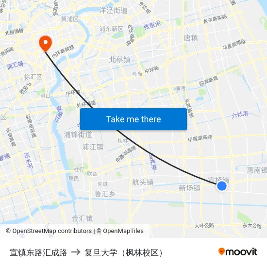 宣镇东路汇成路 to 复旦大学（枫林校区） map