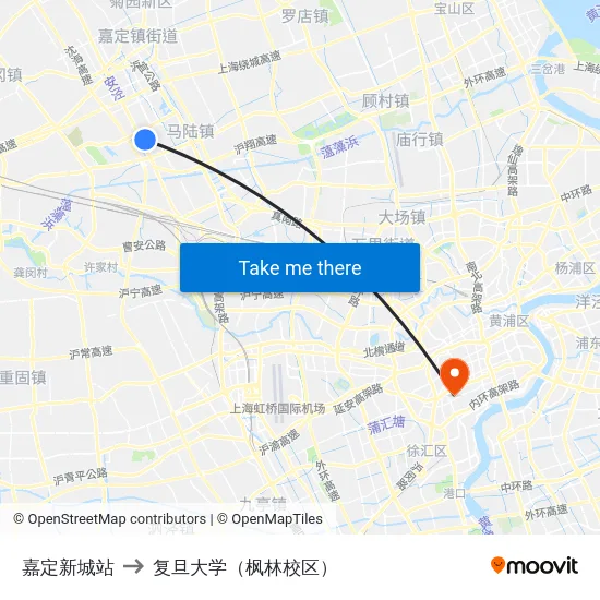 嘉定新城站 to 复旦大学（枫林校区） map