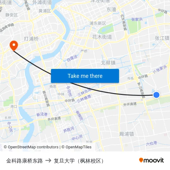 金科路康桥东路 to 复旦大学（枫林校区） map