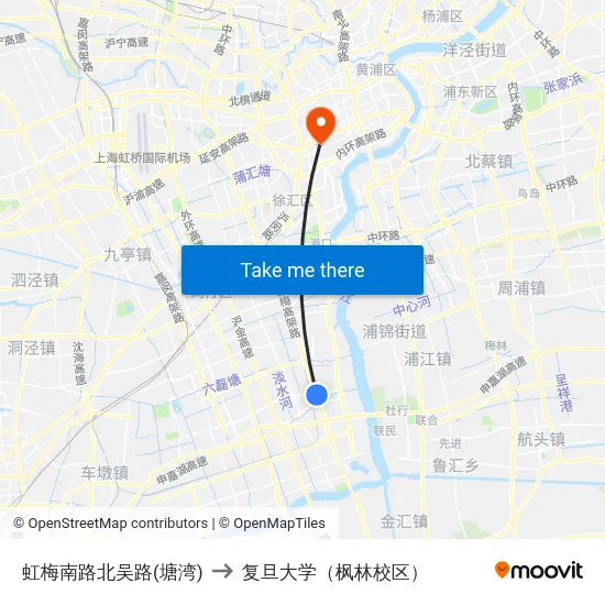 虹梅南路北吴路(塘湾) to 复旦大学（枫林校区） map
