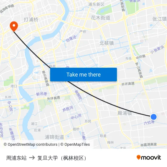周浦东站 to 复旦大学（枫林校区） map