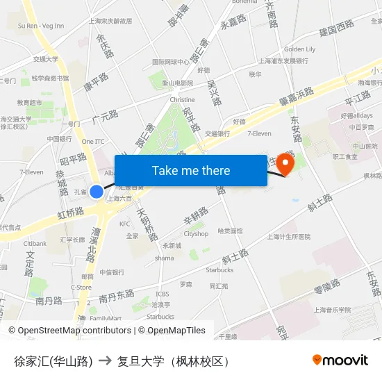 徐家汇(华山路) to 复旦大学（枫林校区） map