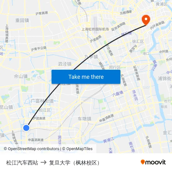 松江汽车西站 to 复旦大学（枫林校区） map