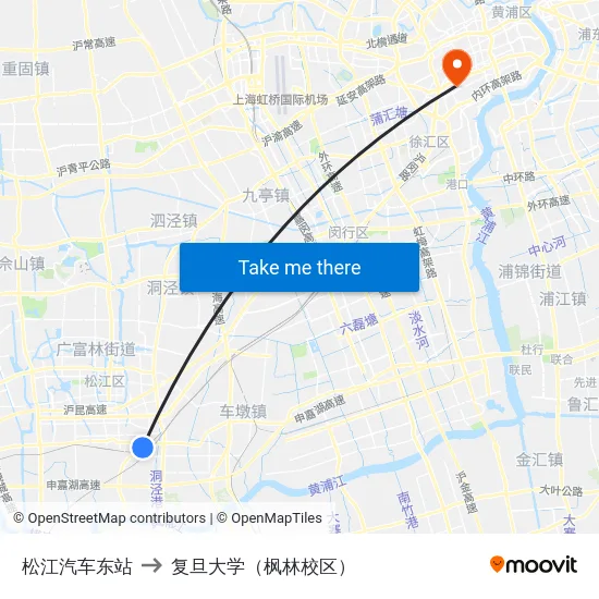 松江汽车东站 to 复旦大学（枫林校区） map