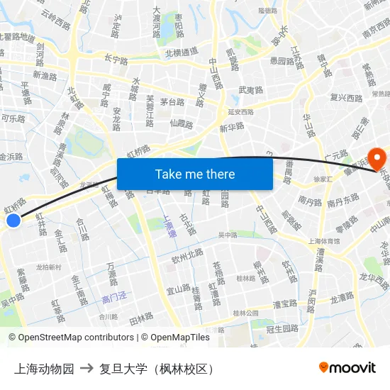 上海动物园 to 复旦大学（枫林校区） map