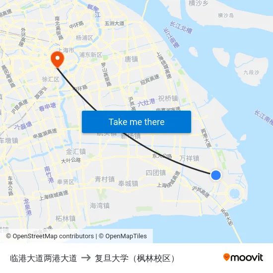 临港大道两港大道 to 复旦大学（枫林校区） map