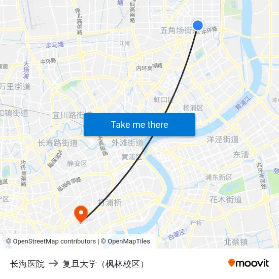 长海医院 to 复旦大学（枫林校区） map