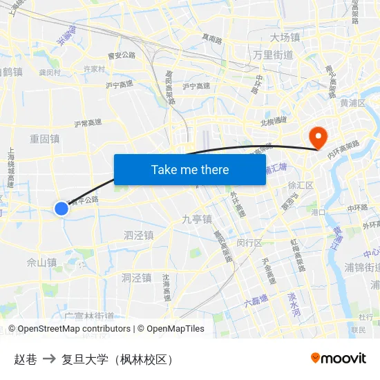 赵巷 to 复旦大学（枫林校区） map