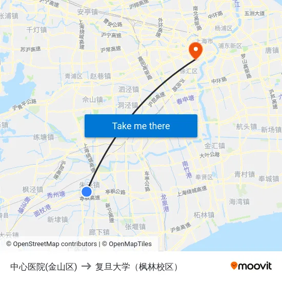 中心医院(金山区) to 复旦大学（枫林校区） map