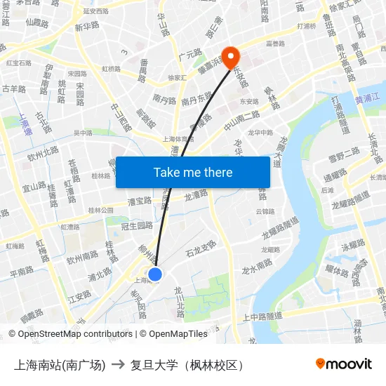 上海南站(南广场) to 复旦大学（枫林校区） map