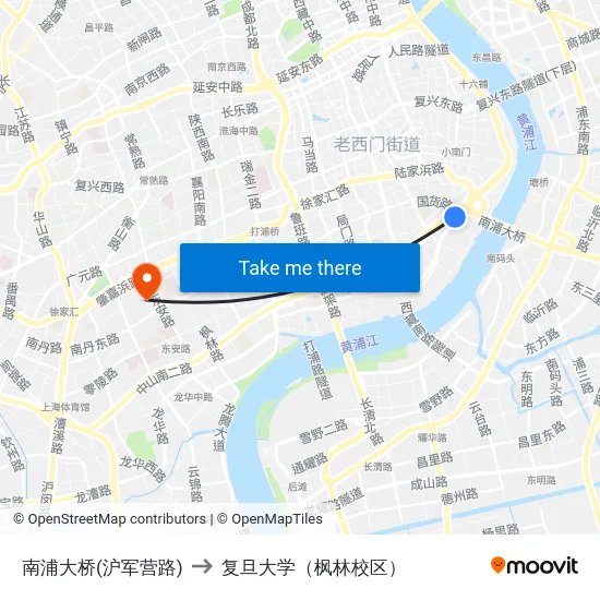 南浦大桥(沪军营路) to 复旦大学（枫林校区） map