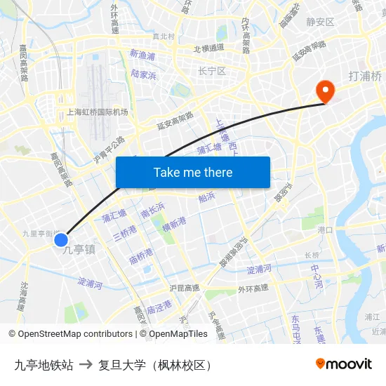 九亭地铁站 to 复旦大学（枫林校区） map