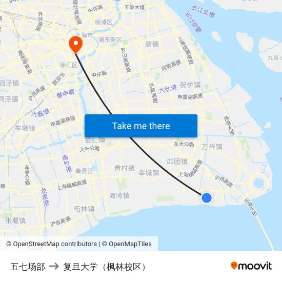 五七场部 to 复旦大学（枫林校区） map
