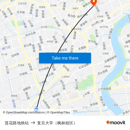 莲花路地铁站 to 复旦大学（枫林校区） map