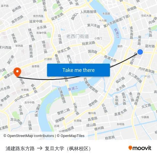 浦建路东方路 to 复旦大学（枫林校区） map