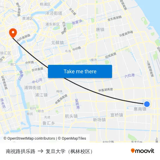 南祝路拱乐路 to 复旦大学（枫林校区） map