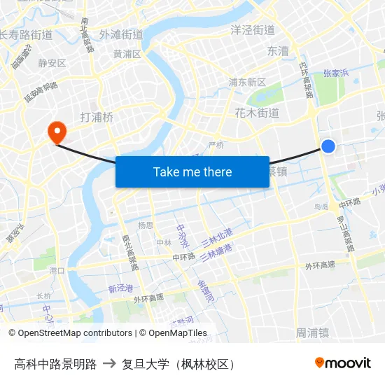 高科中路景明路 to 复旦大学（枫林校区） map