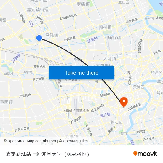 嘉定新城站 to 复旦大学（枫林校区） map