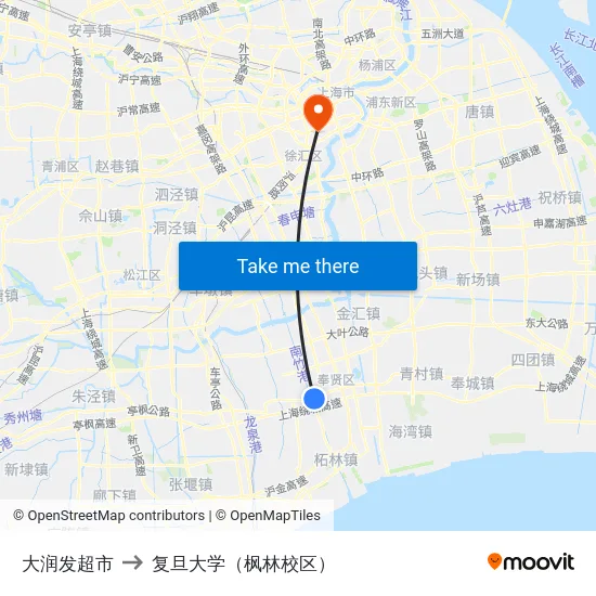 大润发超市 to 复旦大学（枫林校区） map