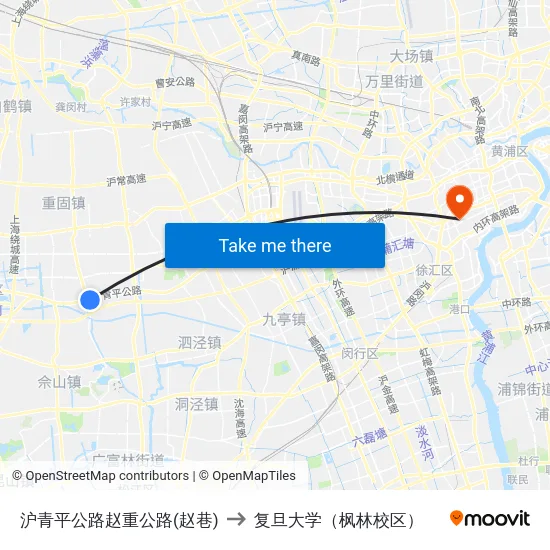 沪青平公路赵重公路(赵巷) to 复旦大学（枫林校区） map