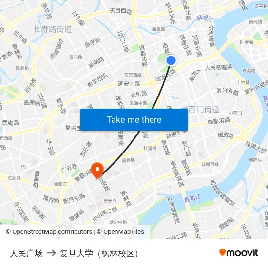 人民广场 to 复旦大学（枫林校区） map