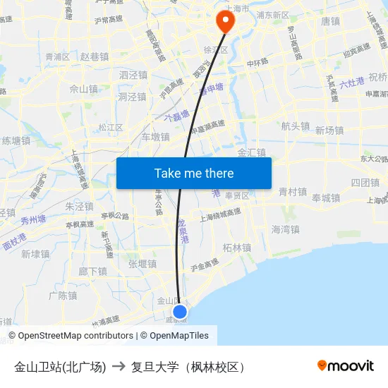 金山卫站(北广场) to 复旦大学（枫林校区） map