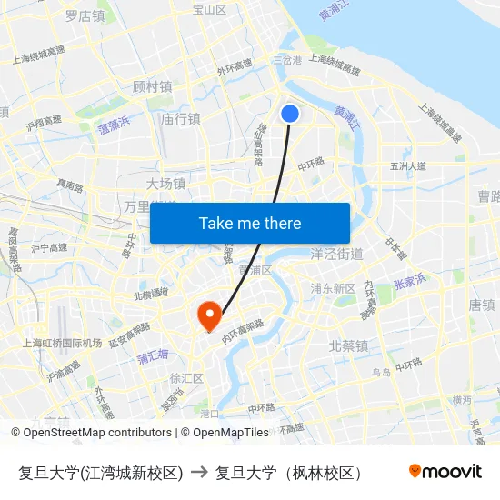 复旦大学(江湾城新校区) to 复旦大学（枫林校区） map