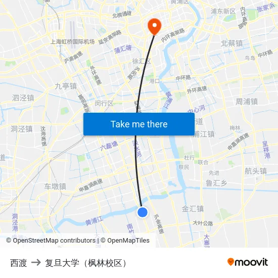 西渡 to 复旦大学（枫林校区） map