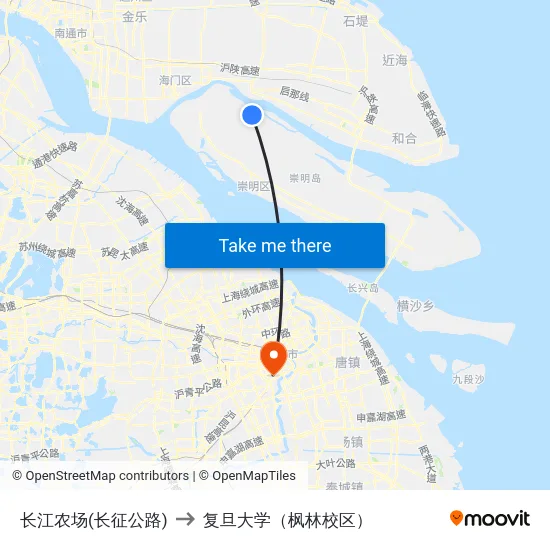 长江农场(长征公路) to 复旦大学（枫林校区） map