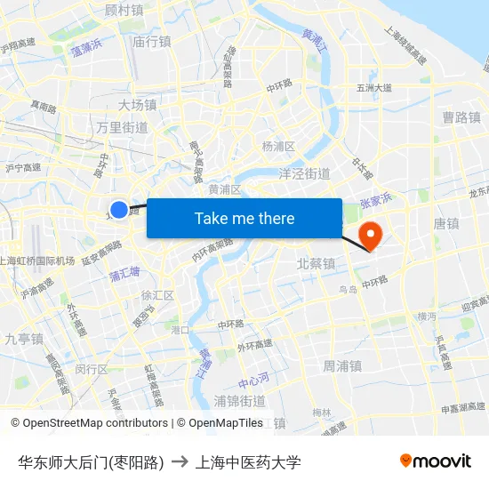 华东师大后门(枣阳路) to 上海中医药大学 map