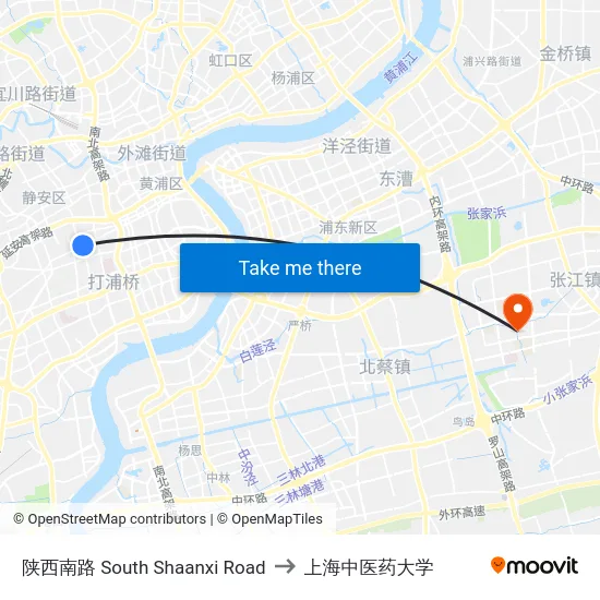 陕西南路 South Shaanxi Road to 上海中医药大学 map