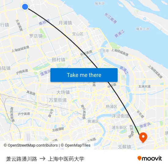 萧云路潘川路 to 上海中医药大学 map