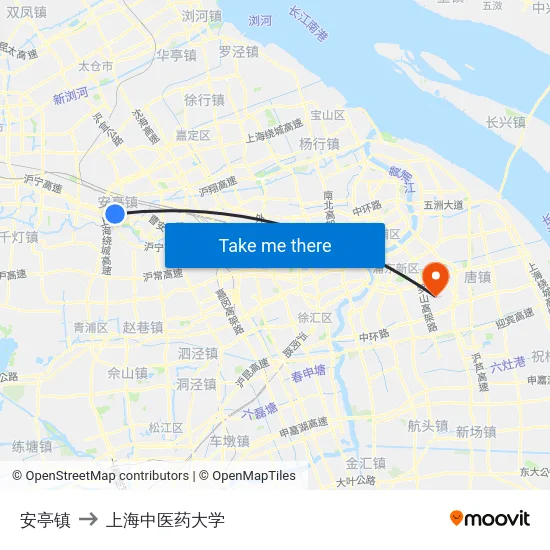 安亭镇 to 上海中医药大学 map