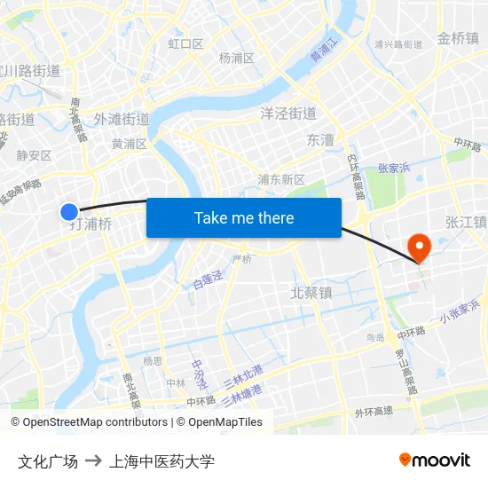 文化广场 to 上海中医药大学 map
