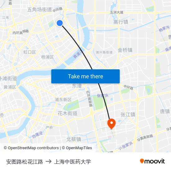 安图路松花江路 to 上海中医药大学 map
